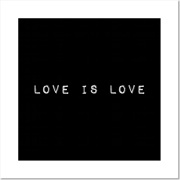 'LOVE IS LOVE' white typewriter label text LGBTQ design Wall Art by keeplooping